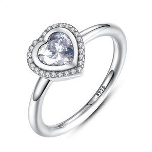 925 Silver Sparkling Love Heart Cut CZ Ring for Women, FB16FA1165